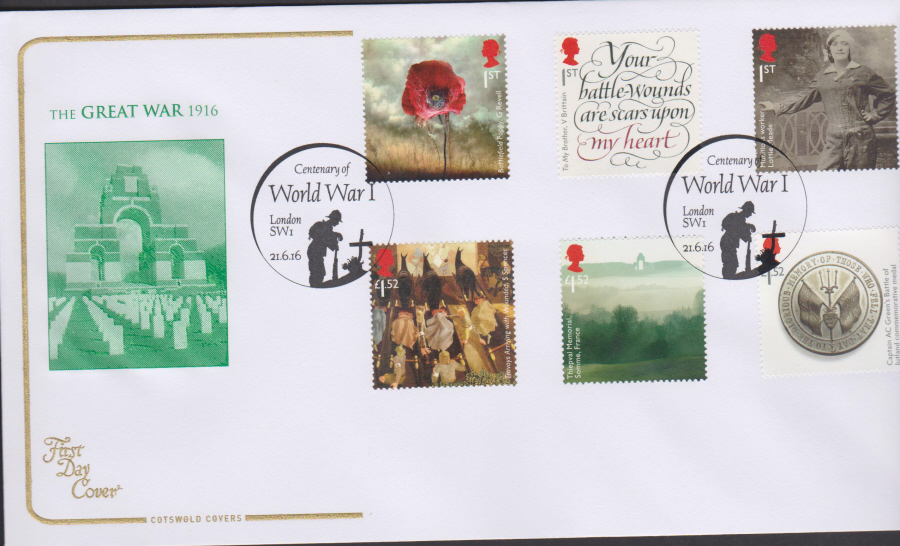 2016 - The Great War 1916, COTSWOLD First Day Cover, Centenary of World War I, London SW1 Postmark - Click Image to Close